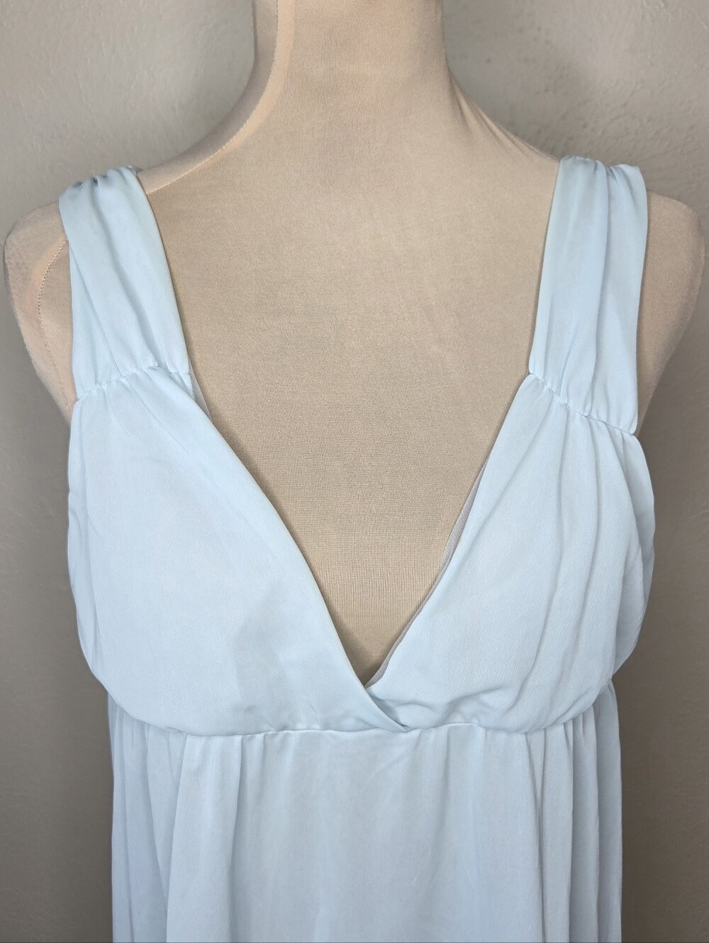 Vintage 70s Powder Baby Blue Nylon Hostess Gown Empire Waist Maxi Slip Dress Med - Picture 2 of 8